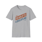 Deadlifts & Discipline – Dynamic Duo-Tone Banner T-Shirt