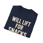 Will Lift for Snacks – Distressed Gym Humor Tshirt