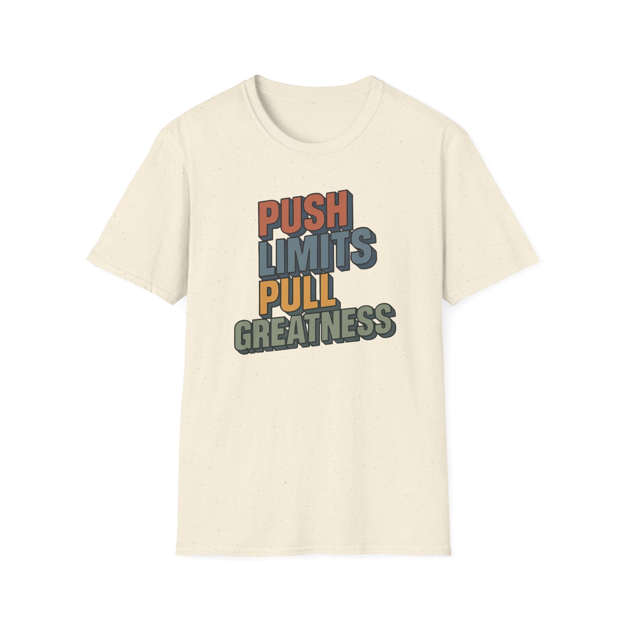 Push Limits. Pull Greatness. — Vertical Retro Stack Edition T-Shirt
