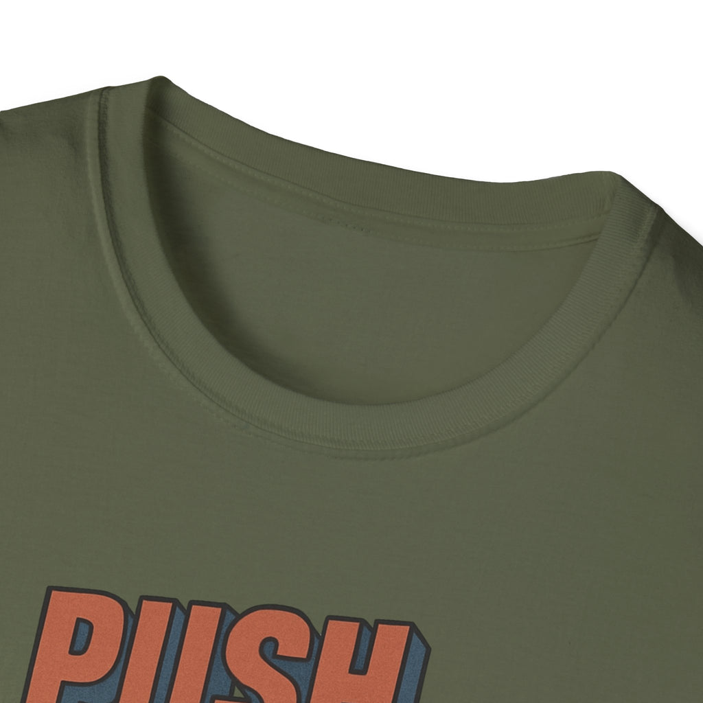 Push Limits. Pull Greatness. — Vertical Retro Stack Edition T-Shirt