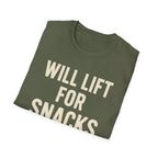 Will Lift for Snacks – Distressed Gym Humor Tshirt
